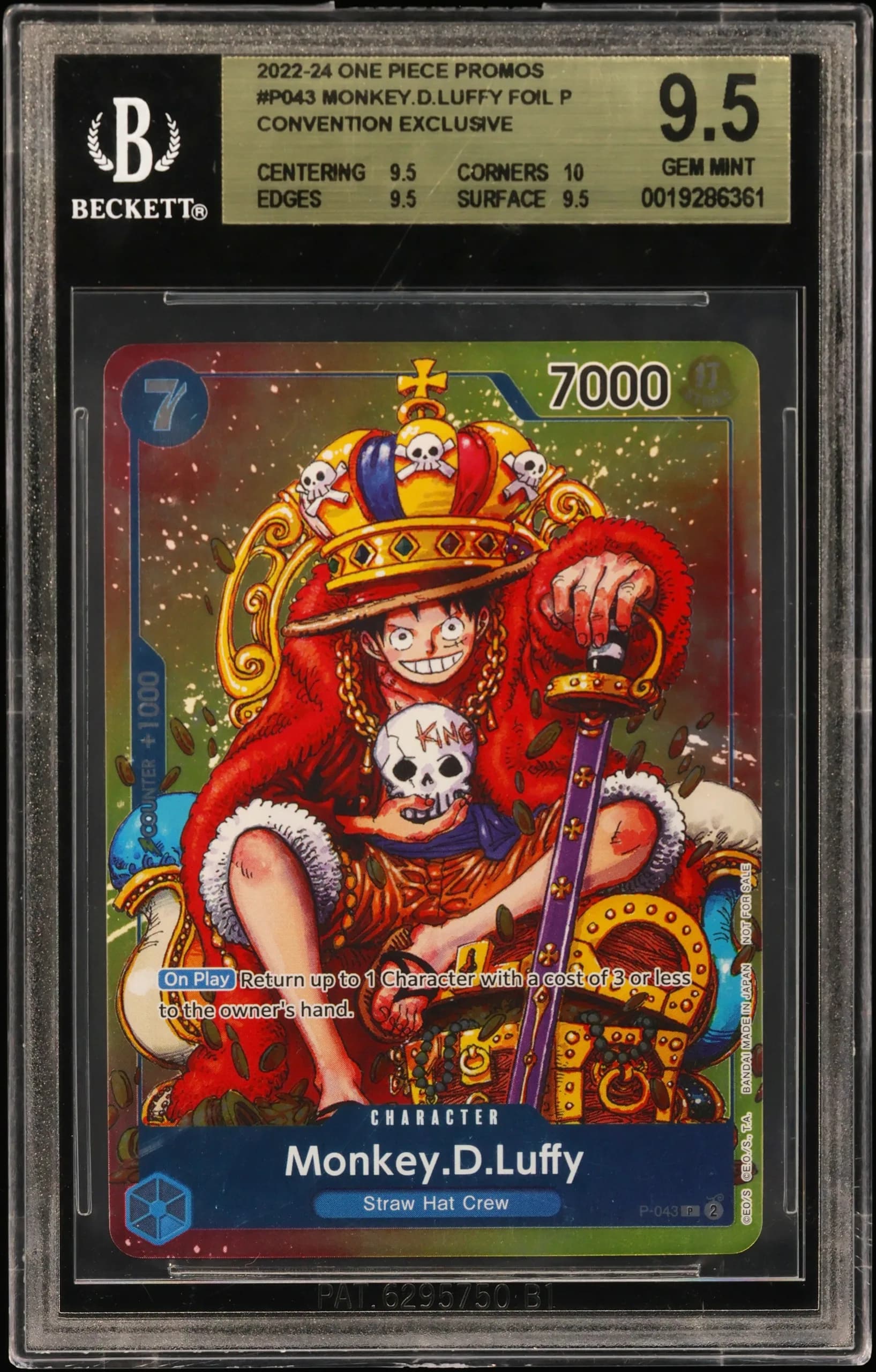 2022 #P043 Monkey.D.Luffy FOIL P/(Convention Exclusive) BGS 9.5 One Piece Card Game Promos One Piece Card Game Promos #P043 BECKETT 9.5
