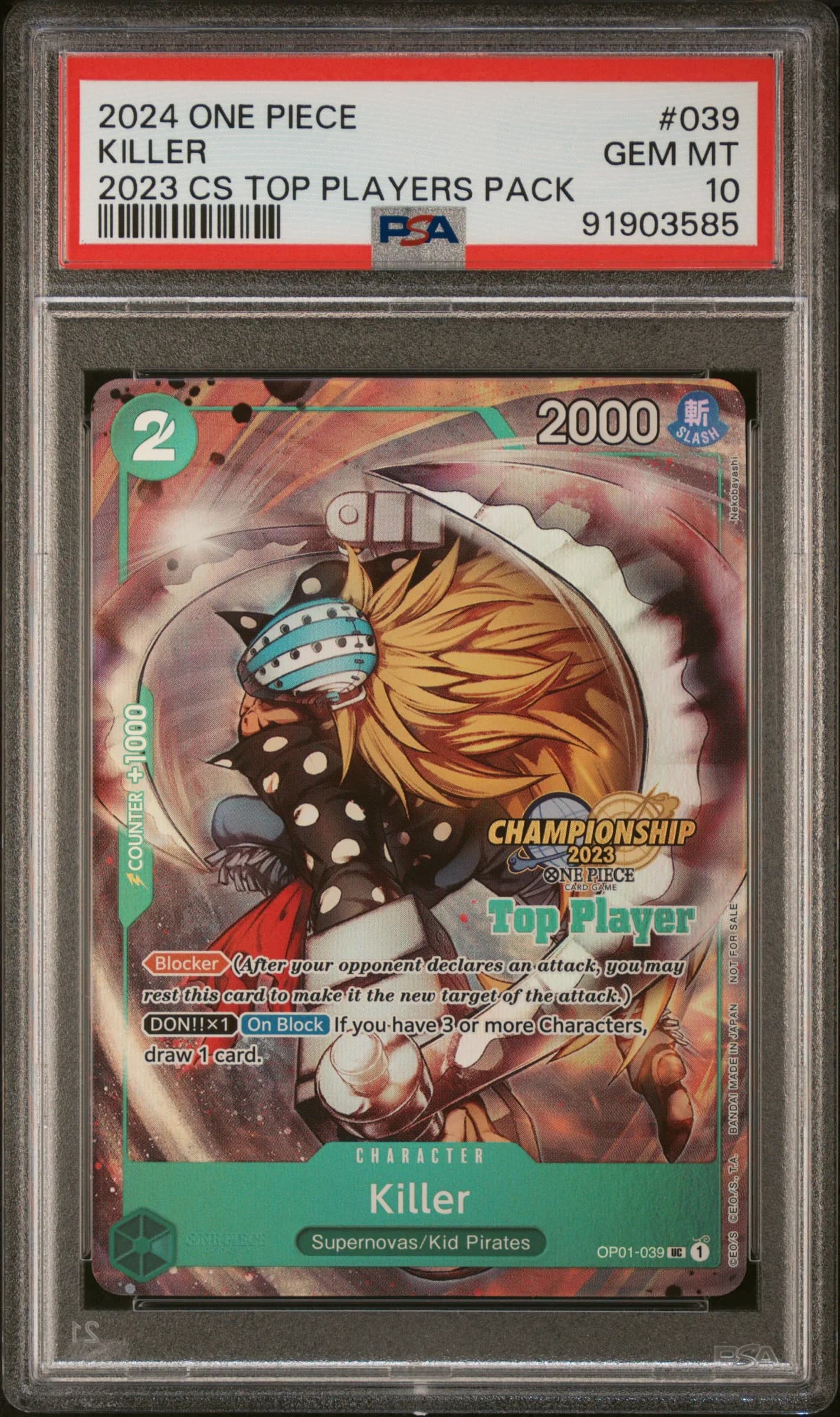 2024 #039 Killer PSA 10 One Piece Championship 2023 Top Players Pack One Piece Championship 2023 Top Players Pack #039 PSA 10